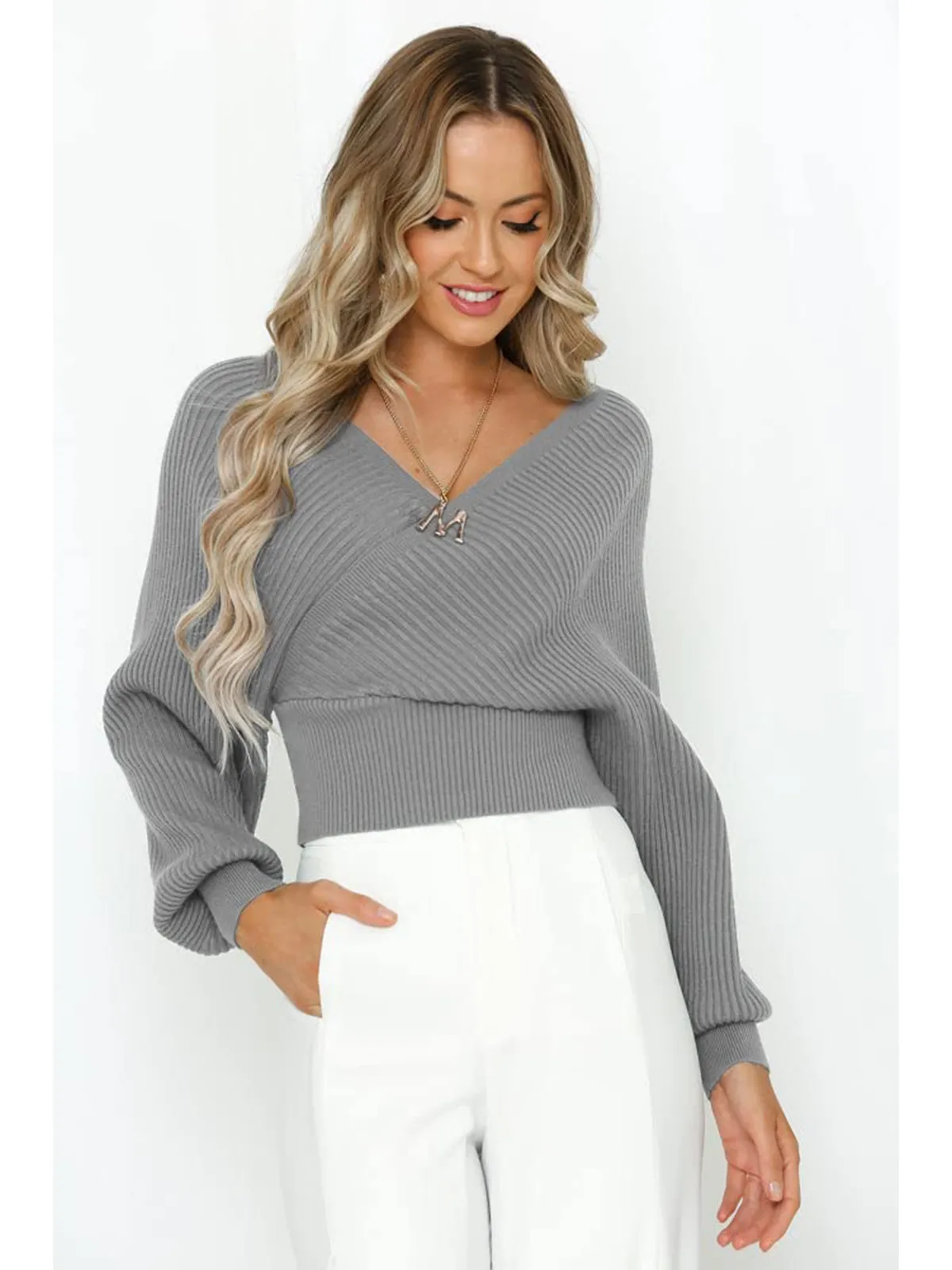 Wrap V-Neck Knit Chunky Sweater