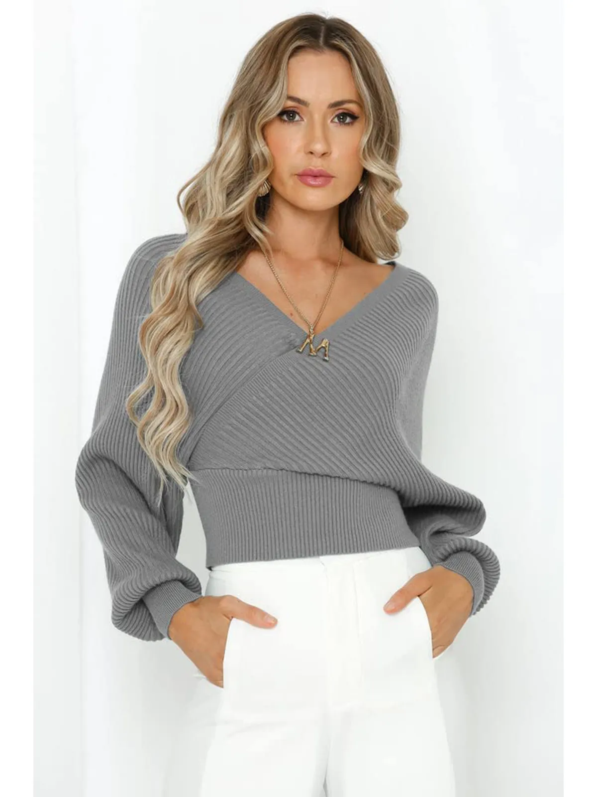 Wrap V-Neck Knit Chunky Sweater