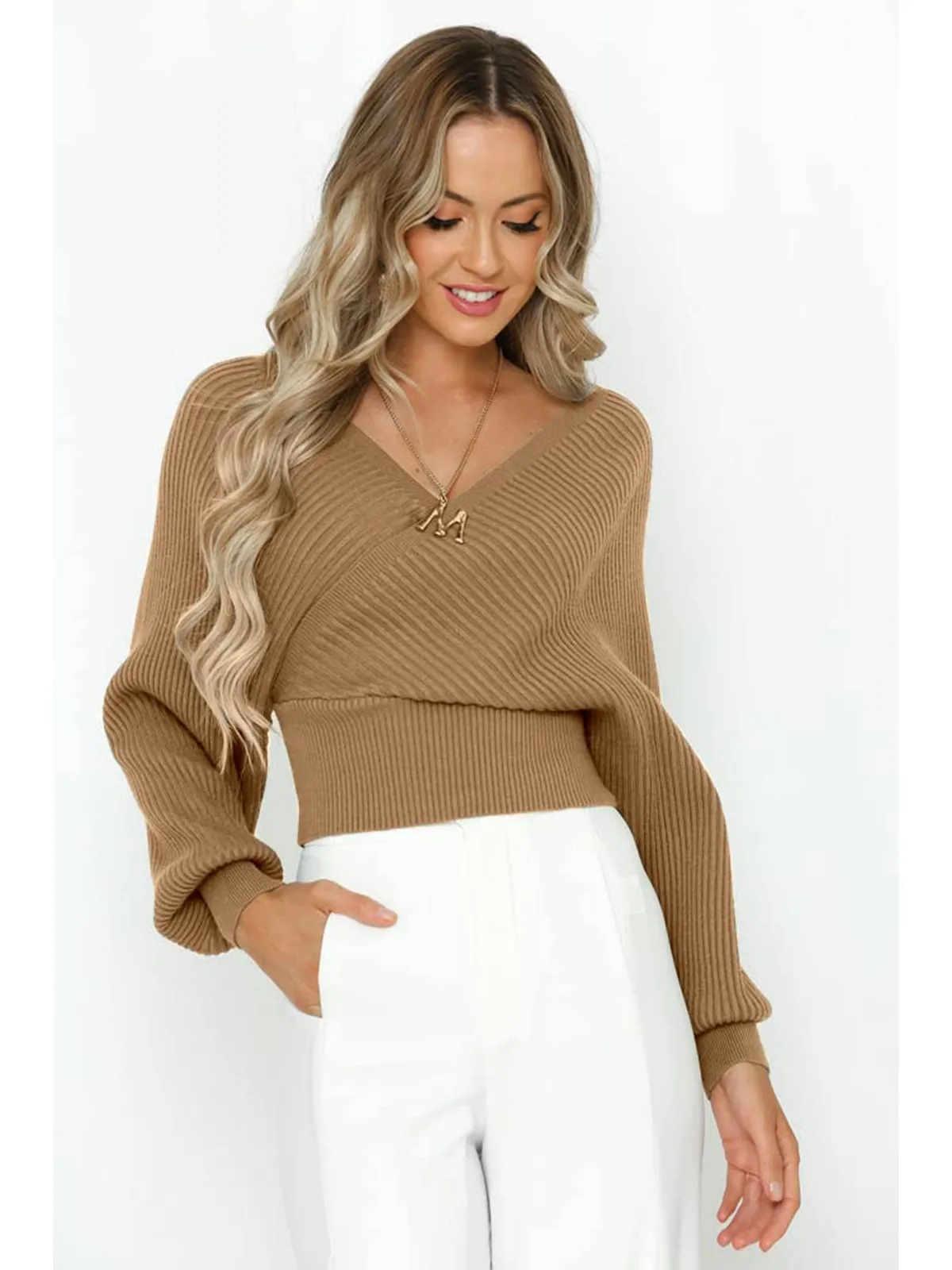 Wrap V-Neck Knit Chunky Sweater