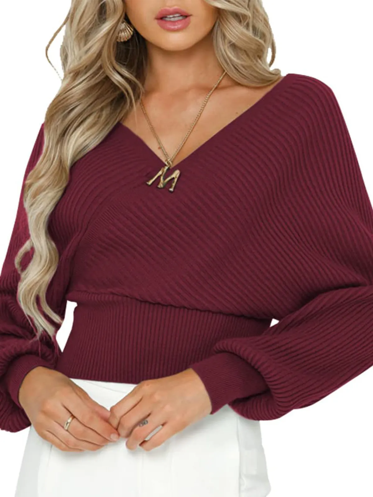 Wrap V-Neck Knit Chunky Sweater