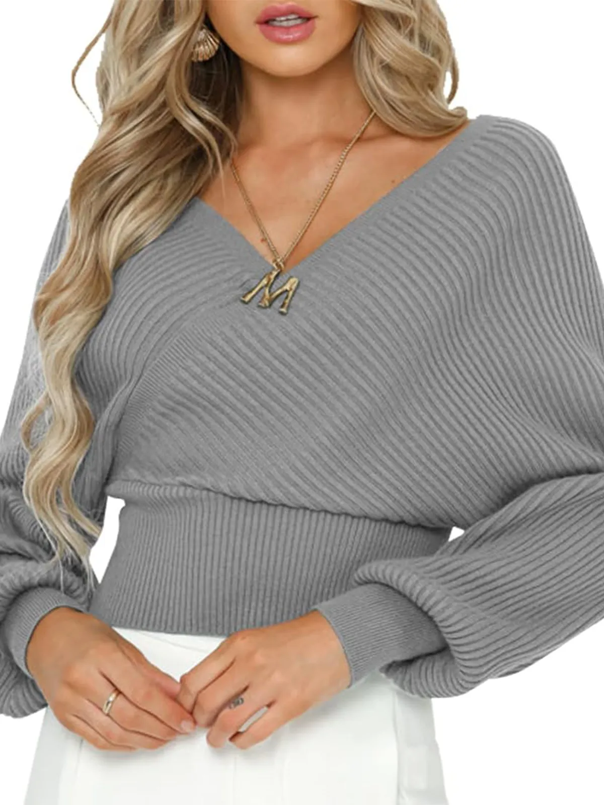 Wrap V-Neck Knit Chunky Sweater