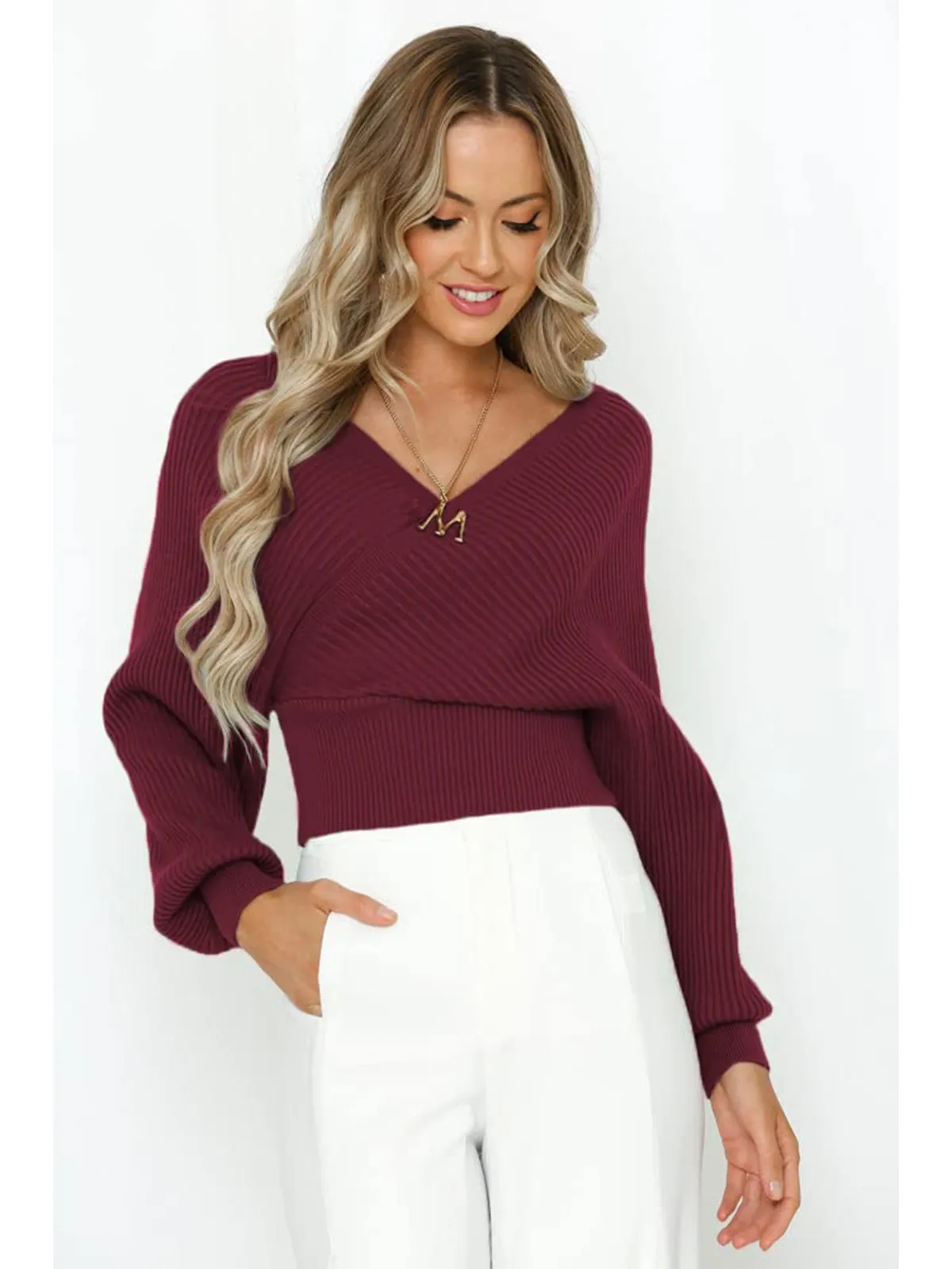 Wrap V-Neck Knit Chunky Sweater